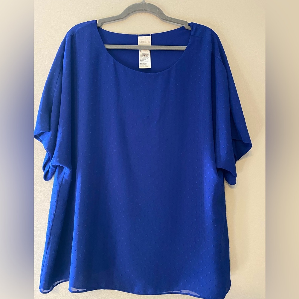 Chico's Royal Blue Short Sleeve Scoop Neck Blouse Size 3